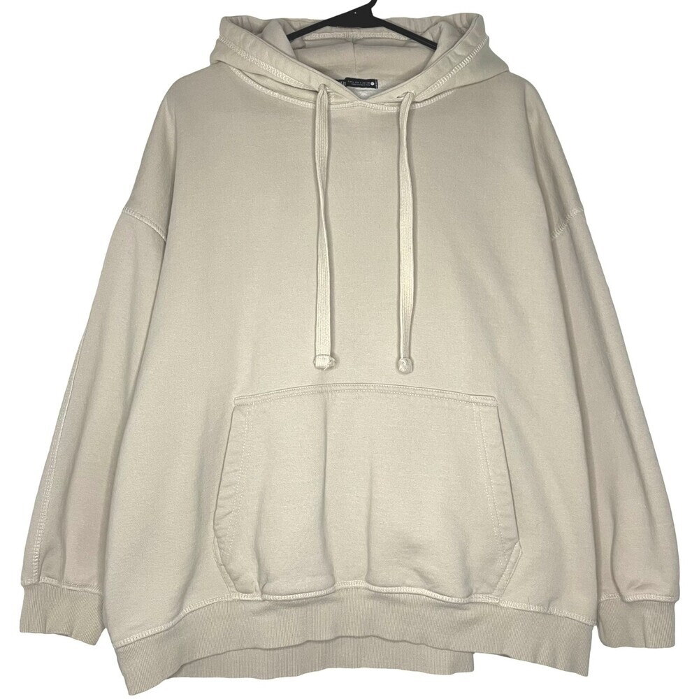 Zara Mens Heavyweight Hoodie Small Light Brown Cotton Long Sleeve Sweatshirt
